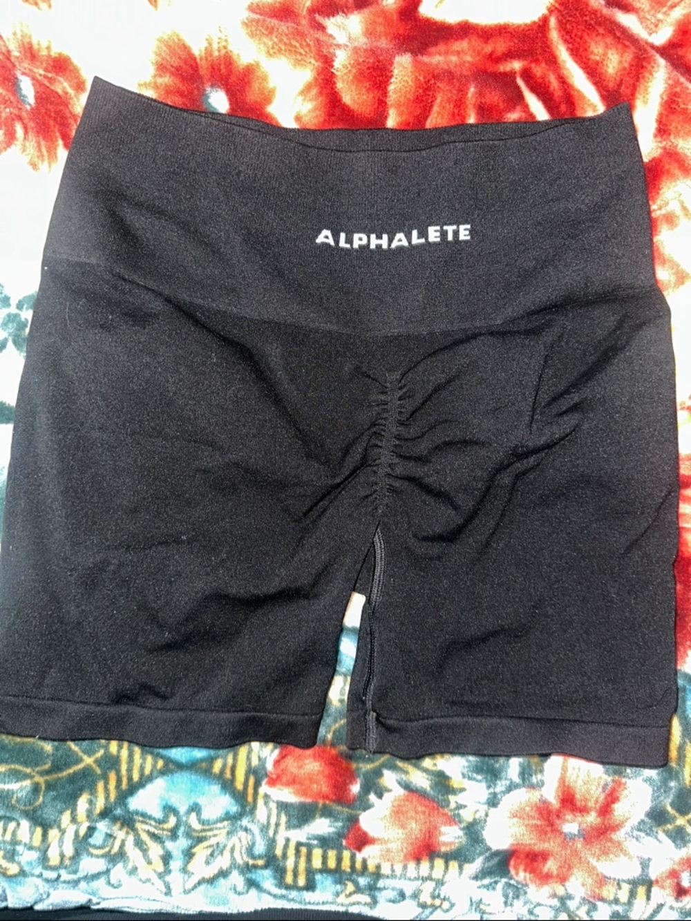 Alphalete Black High-Waist Ruched Bike Shorts